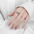 wholesale S925 Sterling Silver with Vintage Finish, Korean-style Irregular Geometric Tin Foil Texture, Trendy Unisex Open Ring-0-2