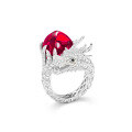 wholesale 925 Silver Gold-Plated Ring with High Carbon Diamond Pigeon Blood Red Sugar Loaf, New Chinese Style Chinese Dragon Versatile Jewelry for Women-0-0