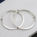 wholesale 925 Sterling Silver Handmade Matte and Polished Square and Round Bangle, Simple Silver Bohemian Style Student Couple Bracelet, Adjustable Push-Pull Design Unisex Couple's Bracelet-0-2