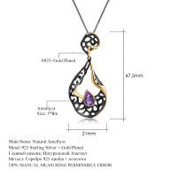 wholesale 925 Silver Italian Craft Designer Gemstone Pendant, Vintage High-End Natural Amethyst Necklace Pendant-Natural amethyst pendant (with silver chain)
