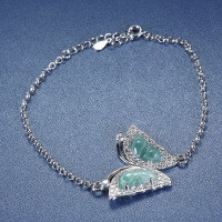 S925 Silver Inlaid Natural Weit Blue Jadeite Butterfly Bracelet-Inlaid with blue-green jadeite  925 silver
