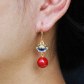 wholesale 925 Silver Gold-Plated New Chinese Palace Retro Style Cinnabar Earrings with Cloisonné Cold Enamel Auspicious Clouds and Emperor's Sand Ear Jewelry-0-2