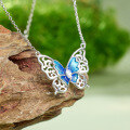 wholesale S925 sterling silver summer new small and niche women's summer high-end versatile collarbone chain with aqua blue butterfly necklace-0-1