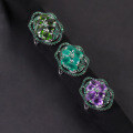wholesale S925 Sterling Silver Luxury Diopside Ring Set with Natural Amethyst and Green Chalcedony, Vintage Style Jewelry-0-0