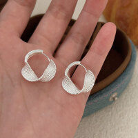 wholesale S925 Sterling Silver Korean Version Twisted Texture Earrings for Women, Ins Design Sense, Minimalist and Versatile, High-End Ear Accessories-Sterling silver