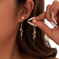 wholesale S925 Sterling Silver with Natural Purple Mica and Freshwater Pearl Tassel Drop Earrings for Women-0-3