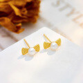 wholesale 10K gold Japanese fresh and preppy style bow-shaped freshwater pearl earrings for female students-0-3