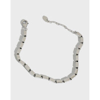 wholesale S925 Sterling Silver YHT030 Korean Adjustable Bracelet, Ins Niche Minimalist Retro Geometric Square Chain for Women-Vintage Silver>925 Silver