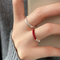 wholesale 999 Silver Exquisitely Simple Design Literary Vintage Style Chinese Red Rope Wrapped Ring R02446-0-1