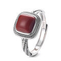 wholesale S925 silver vintage-inspired fashion square sugar inlaid with Nanhong agate Chinese-style design open ring-0-4
