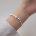 wholesale S925 silver irregular pearl bracelet, ethereal ins niche design, versatile minimalist branch semi-bangle accessory S5609-0-1