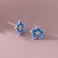 wholesale S925 silver blue flower earrings camellia trendy unique design women's ear jewelry M04475-0-2