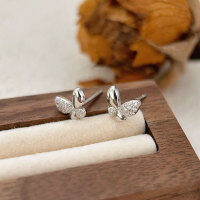 wholesale S999 Sterling Silver Butterfly Stone-Studded Earrings for Women, Light Luxury Fashion, Forest Style Exquisite Ear Accessories Trendy-Pure silver earrings