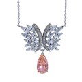 wholesale S925 silver light luxury style 7*13mm padparadscha pendant with high-carbon diamond, includes chain-0-4