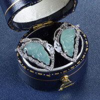 S925 Silver Wholesale Live Stream Source, Natural Weicui Blue Butterfly Earrings-Inlaid with blue water jadeite