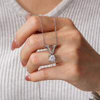 S925 Silver V-Shape Bull Head Fashion Pendant with Moissanite for DIY Necklace Wholesale-1-carat empty setting (with box chain)  925 silver
