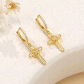 wholesale 18K Gold Plated Sterling Silver Moissanite Cross Earrings, Fashionable and Unique Earrings-0-1
