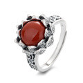 wholesale S925 Sterling Silver Eight-Petal Lotus Auspicious Clouds Inlaid with Southern Red Agate Ring, Retro Palace Ethnic Style Ring-0-4