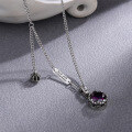 wholesale S925 silver vintage antique cross crown necklace for women with inlaid purple gemstone pendant, a unique statement piece-0-2