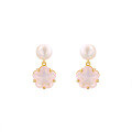 wholesale 925 Silver Spring New Sakura Set Pink Crystal Natural Pearl Fringe Earrings for Women, Hypoallergenic-0-1