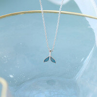wholesale S925 Sterling Silver Blue Enamel Handmade Drip Glaze Mermaid Tail Creative and Cute Fish Tail Necklace Personalized Design-Mermaid Tail--Rose 925 Silver