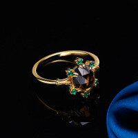 wholesale S925 Silver Japanese Light Jewelry Green Tea Crystal Ring, Simple and Versatile, Direct Manufacturer Wholesale Customization-Egg-Shaped Smoky Quartz Green Nano Ring  Size 15