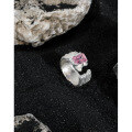 wholesale S925 Sterling Silver 510 Korean Version Ins Small Design Irregular Surface Micro-Inlaid Zircon Textured Open Adjustable Ring for Women-0-1