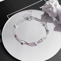 wholesale Metal material s925 silver Korean version minimalist double-layer bracelet for men and women, ins design sense hip-hop student couple accessories-xb1026-white gold