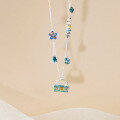 wholesale 990 Sterling Silver Small Fresh Enamel Drip Oil Necklace, Ins-style Colorful Floral Bag Necklace Y02149-0-4