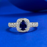 wholesale S925 Silver 4*6mm Oval Royal Blue Oval Ring for Women, Simple and Stylish for Daily Commute by Mu Jing Jewelry-R1011 Blue Diamond No. 9
