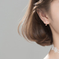 wholesale S925 silver pierced earrings for women, delicate and minimalist with hollow butterfly knot design, girly ear jewelry G6467-s925 silver pair - rose gold 925 silver