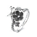 wholesale S925 Sterling Silver Retro Creative Ethnic Style 3D Bird Flower Adjustable Ring Vintage Design Ring-0-4