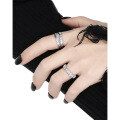 wholesale S925 sterling silver new trendy niche couple rings with minimalist ins style, cool textured stripes, and diamond inlays-0-2