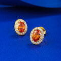 wholesale 925 Silver Gold Plated 4*6 Oval Fanta Orange Stud Earrings, Simple and Versatile for Live Xiaohongshu Style-0-1