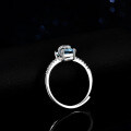 Sterling Silver Natural Blue Topaz Moissanite Princess Rectangular Ring-0-1