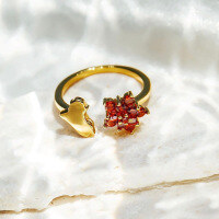 wholesale S925 Sterling Silver Red Elk Full-body Iraq Map Zircon Flower Ring, Niche and Cross-border Hot Seller, Adjustable Opening-BZ0660-Gold Adjustable opening