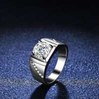 S925 Sterling Silver 2-Carat Moissanite Men's Ring, Simple and Dignified-2-carat solid (hollow setting)  23