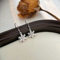 wholesale Metal material: S999 Sterling Silver Snowflake ear hooks for women,, minimalist and fashionable, high-end earrings, Korean style-Sterling silver
