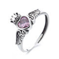 wholesale S925 Sterling Silver Fashion Brilliant Love Pink Diamond Crown Angel Wing Gemstone Open Adjustable Ring-0-4