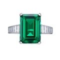 wholesale Metal: 925 Sterling Silver Vintage Emerald and Diamond Ring, 10*14, European and American Export Hot Seller, New Style by Mu Jing Jewelry-0-4