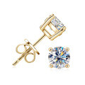 925 Sterling Silver Square Double Prong Single Stone D Color Moissanite Earrings-0-49