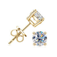 925 Sterling Silver Square Double Prong Single Stone D Color Moissanite Earrings-Four-prong stud earrings [K gold] 0.5 carat  925 silver