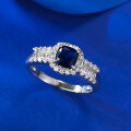 wholesale S925 Silver New Simulated Royal Blue 5*5mm Wide Square Ring for Women, Simple Engagement Ring-0-2