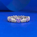 wholesale 925 Silver Vintage Brushed Heart Purple Diamond Full-Circle Ring, Old Money Style Light Luxury Ring-0-0