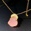 wholesale S925 Sterling Silver Plated Gold, Natural Pink Chalcedony Agate Buddha Pendant Necklace, Collarbone Chain-0-2
