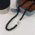 wholesale S925 Sterling Silver Natural Black Agate Necklace for Women, New Trendy Versatile Retro Niche Collarbone Chain-0-6