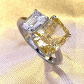 wholesale S925 silver new 8*10mm high-carbon diamond square white and yellow double diamond ring for women, luxurious and fashionable-0-1