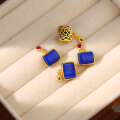 wholesale Gold-plated S925 Silver Inlaid Natural Lapis Lazuli Square Lapis Lazuli Pendant DIY Accessory Pendant Ornament-0-1