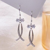 wholesale Metal S925 Diamond Bow Tassel Ear Drops Fashion High-End European and American Elegant Earrings for Women Valentine's Day Gift-Bow Tassel Earrings 925 Silver