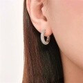 wholesale S925 Sterling Silver Three-Row Diamond Semi-Hoop Earrings with Ultra-Sparkling Diamond Accents, Fashionable and Versatile Trendy Earrings for Women-0-2